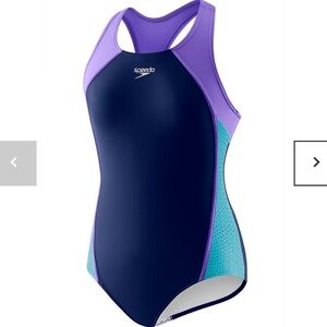 Speedo Girls Mesh Thick Strap One Piece Navy/Purple One-Piece Swim Suit Size 14